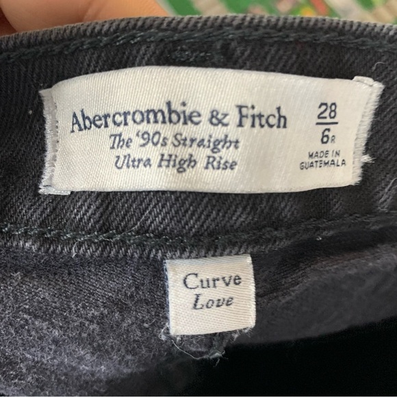 Abercrombie Fitch black 90s straight ultra high rise distressed jeans size 28 - Picture 8 of 10